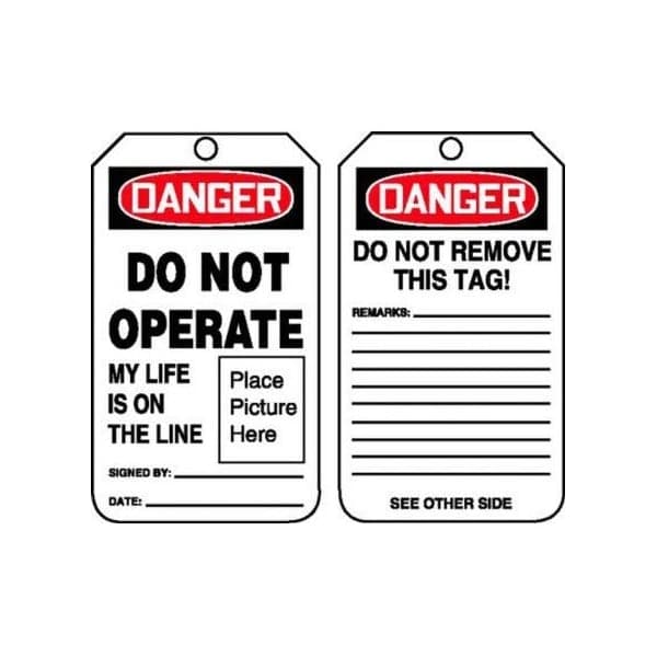 Accuform Safety Tags, DANGER DO NOT OPERATE MY LIFE IS ON THE, 5.75in x 3.25in, RP-Plastic, 5PK MDT027PTM - main